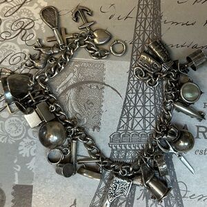 PACKED FULL with 20 STERLING Silver Charm Bracelet 33g many moveable charms
